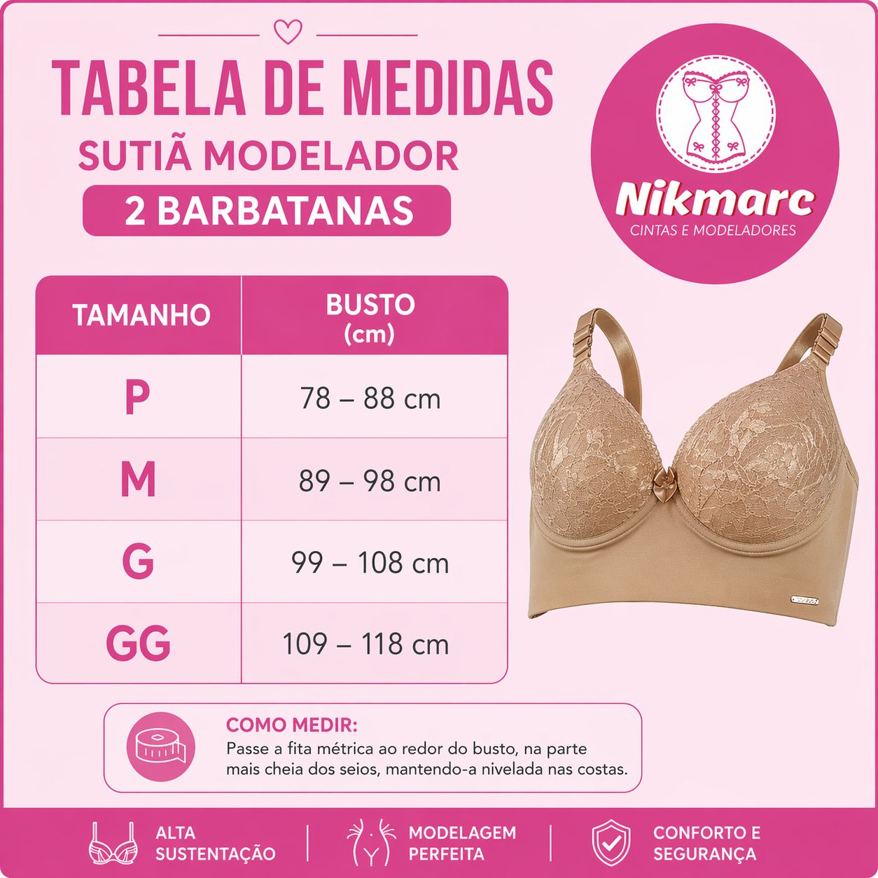 Sutiã Modelador com 2 Barbatanas – Alta Sustentação e Conforto